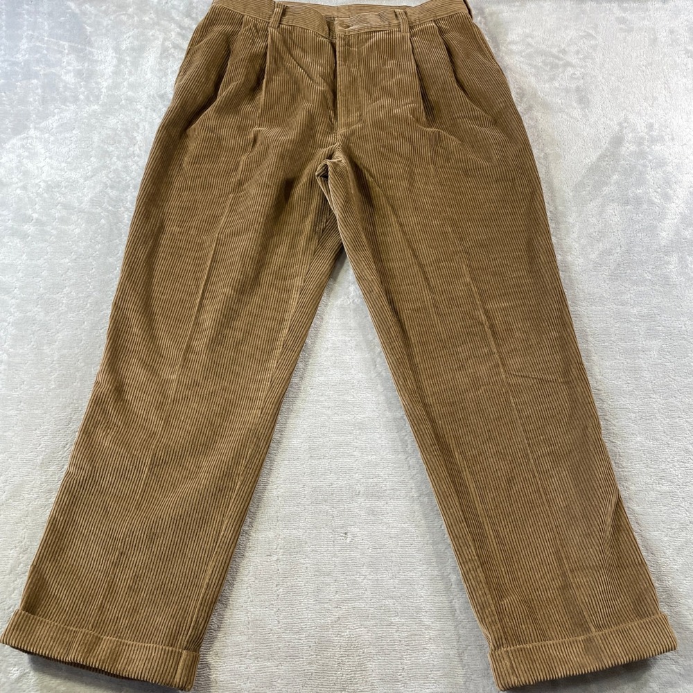 Jos A Bank Corduroy Pants Mens 36x30 Brown Wide Wale Pleated Cuffed Fall Office